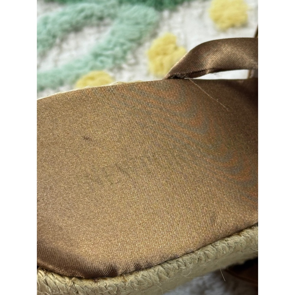 Newport News Bronze Satin Ribbon Tie Espadrille Wedge Sandals 10245 Size 8 - Picture 6 of 7